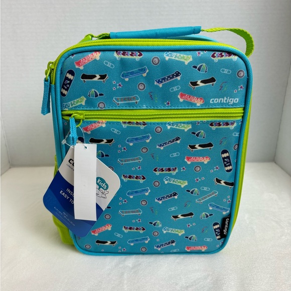NWT Contigo Blue & Lime Insulated Easy To Clean Kids Skateboard Lunchbox - Picture 1 of 10